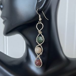 Wire wrapped natural stone twist earrings